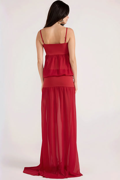 Sexy Patchwork Sheer Solid Cami Maxi Dress