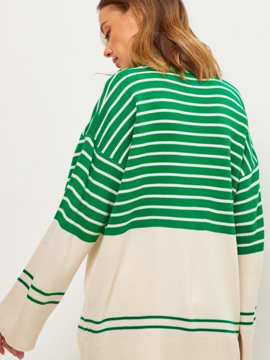 Manuela | Striped long-sleeved sweater with stand-up collar