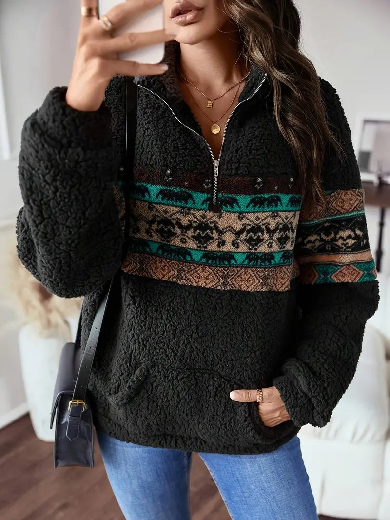 Jacinta | Knitted teddy sweatshirt with zip at the neck