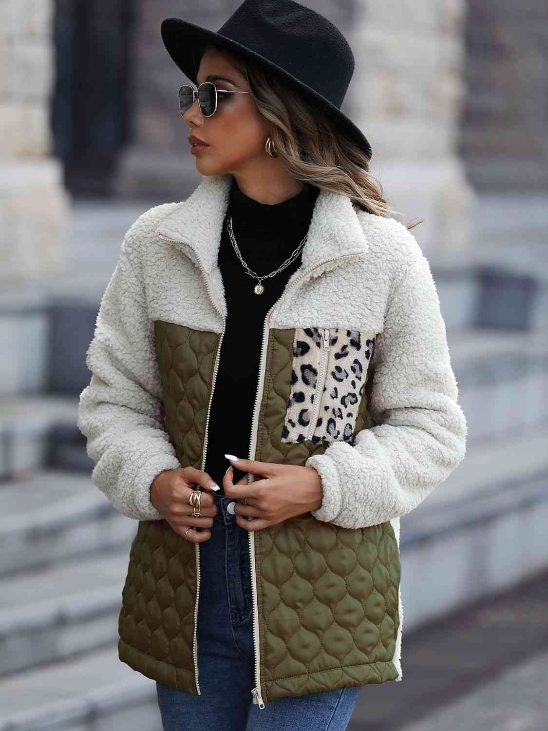 Iliana | Annette leopard print color block zip jacket