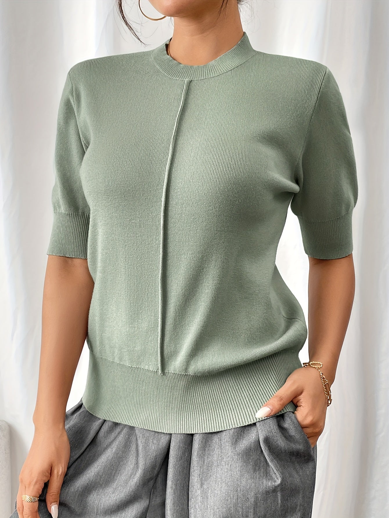 Sharon® | Elegant Knit Shirt With Mandarin Collar
