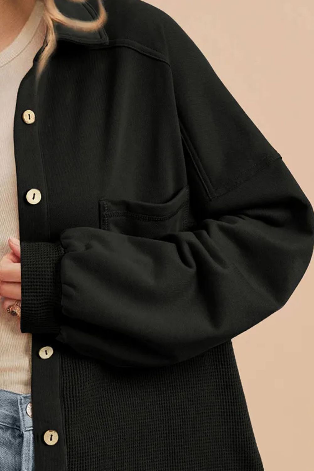 Renee | Waffle knit long sleeve jacket with collar