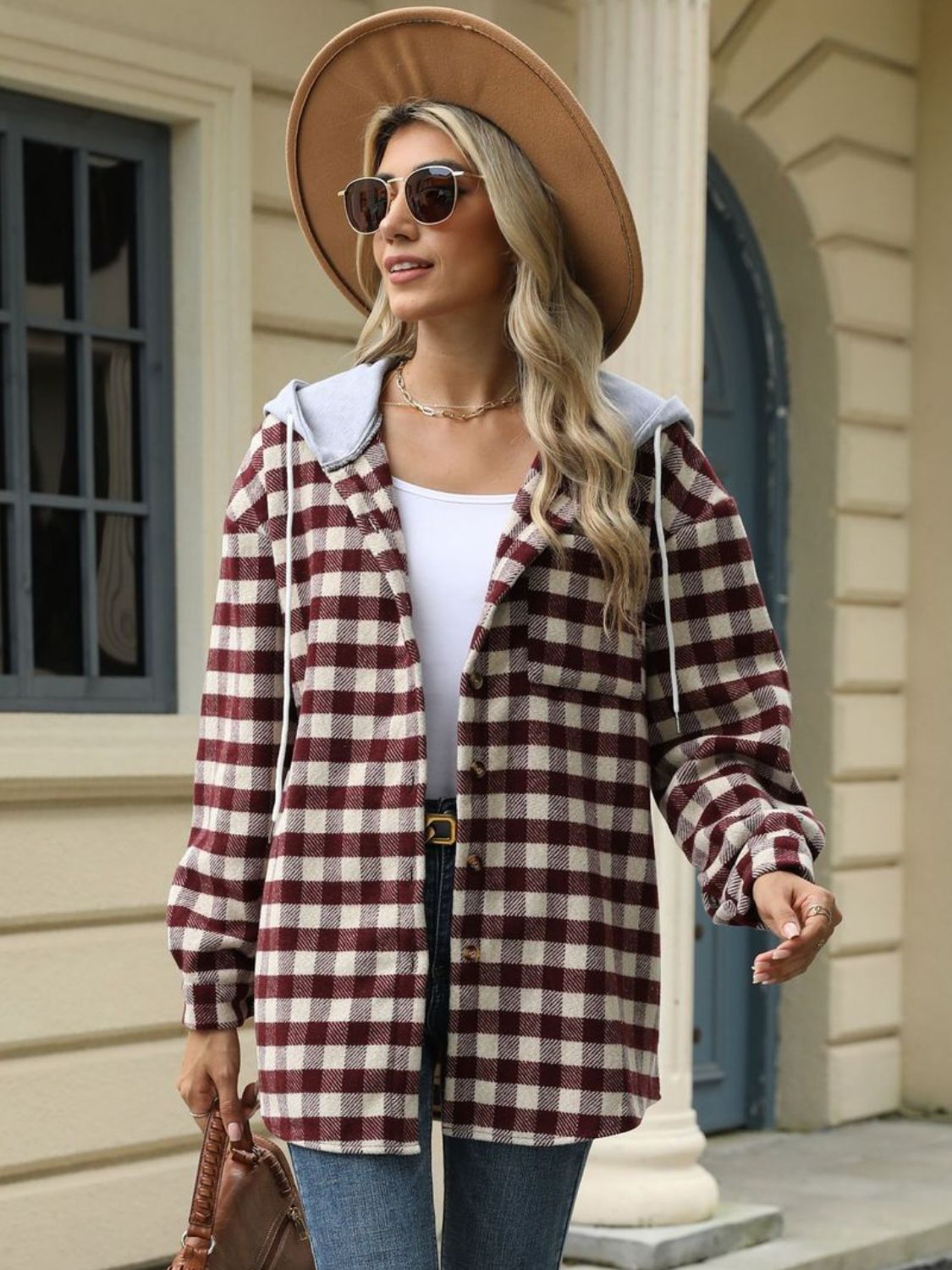 Ramona | Checked drawstring hooded jacket with long sleeves