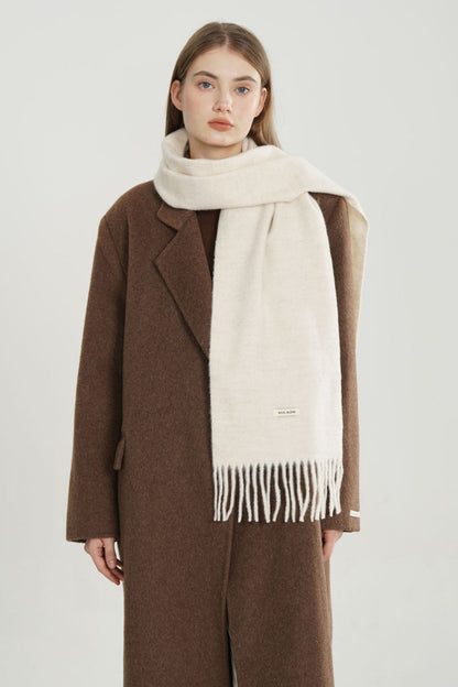 Wool Blend Minimalist Solid Woven Fringed Scarf