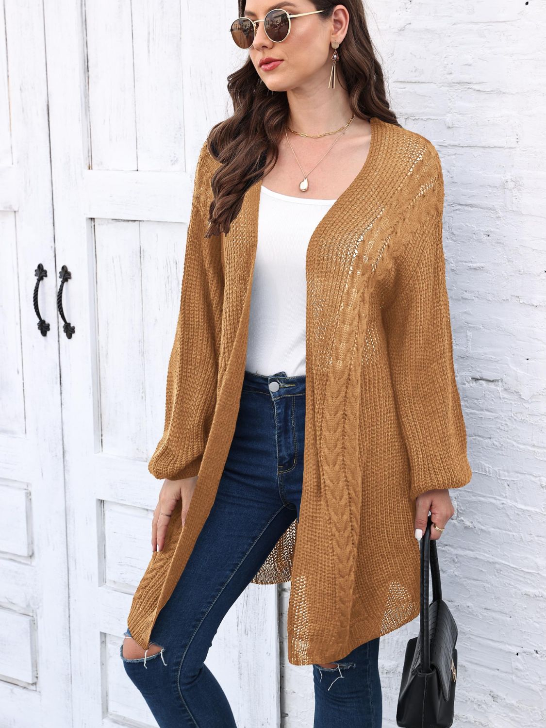 Estela | Cable knit cardigan with open front and long sleeves