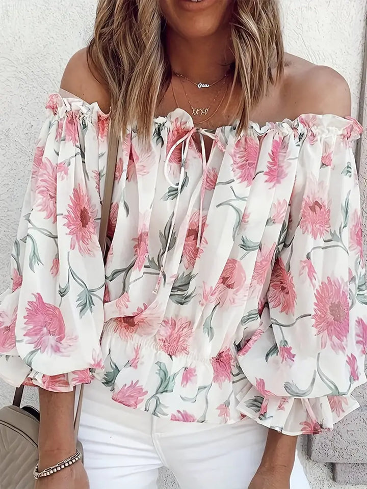 Enara® | Casual Blouse With Ruffles From The Shoulder And Floral Print