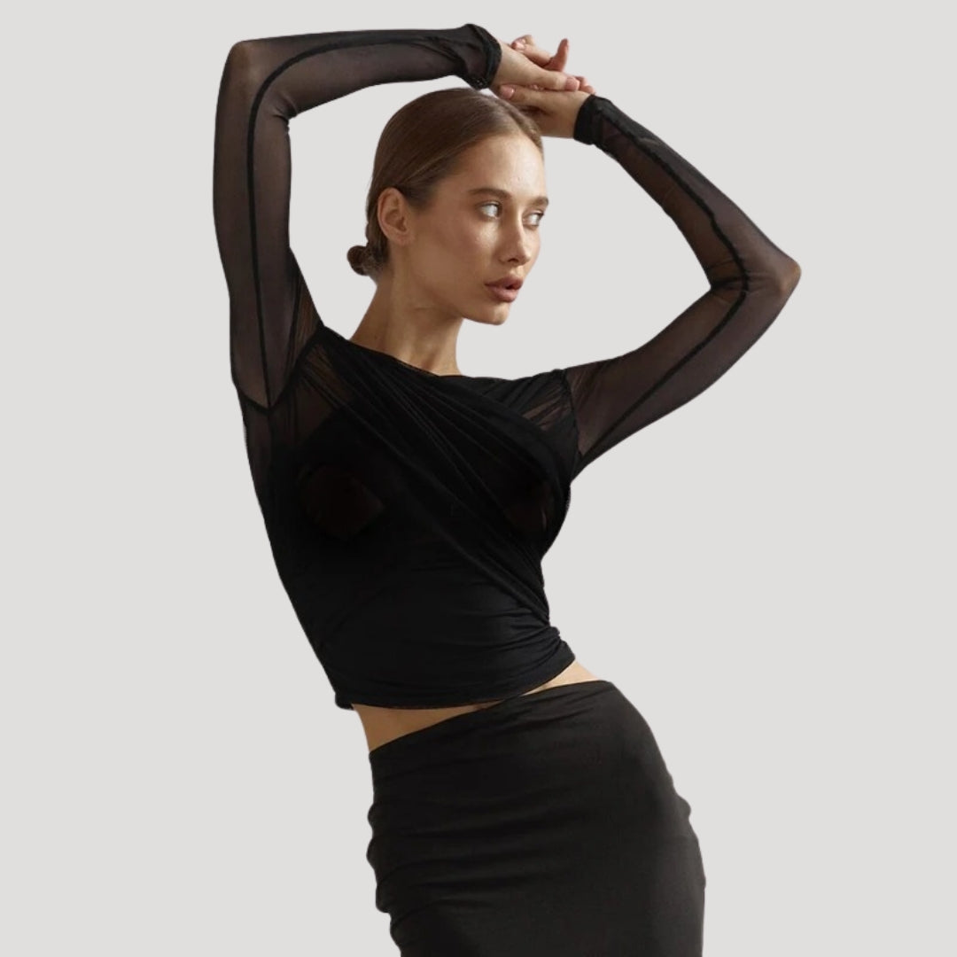Claire | Women’s Spring Sheer Wrap Long-Sleeve Top