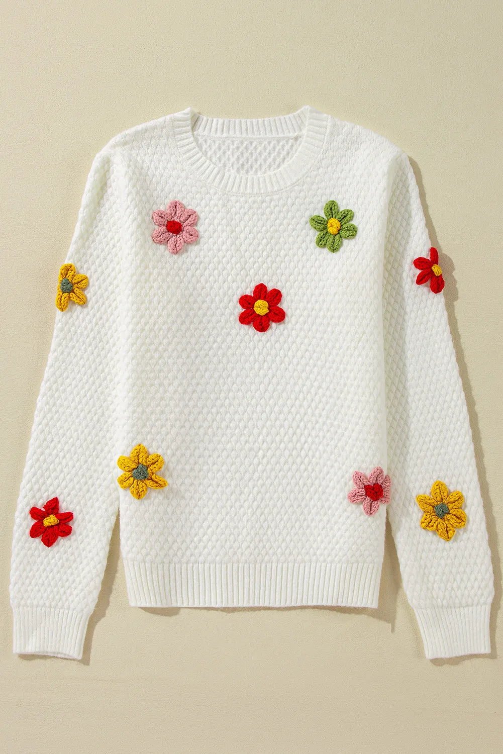 Mia | Sweater with crocheted floral crew neck