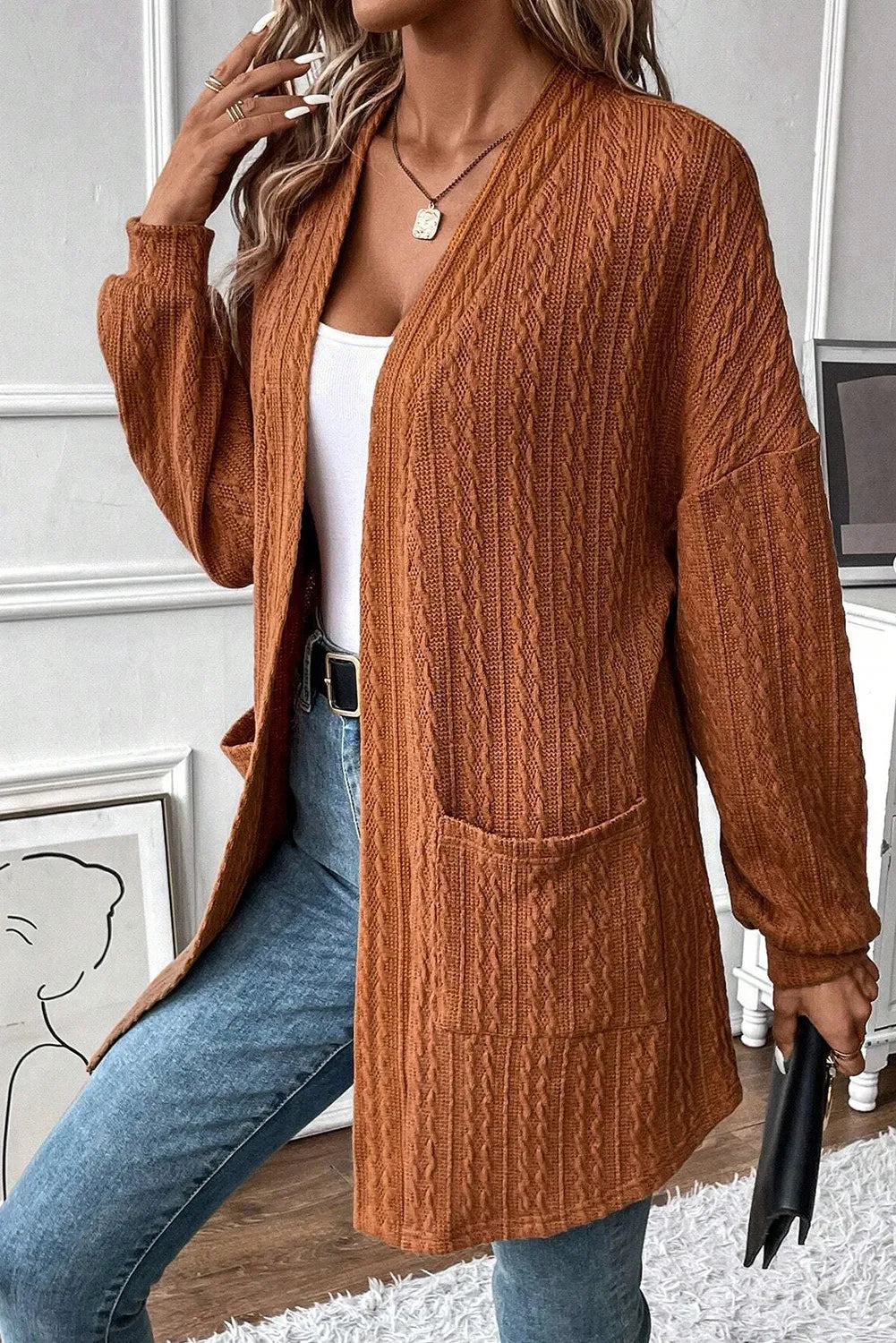 Wendy | Structured open front long sleeve cover with pockets