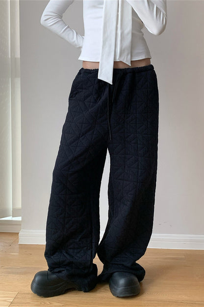 Solid Diamond Quilted Thickened Drawstring Thermal Pants