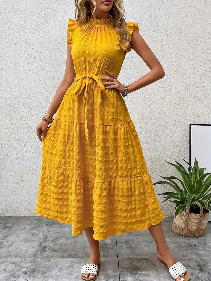 Evelyn® | Elegant Dress With Belt And Ruffles