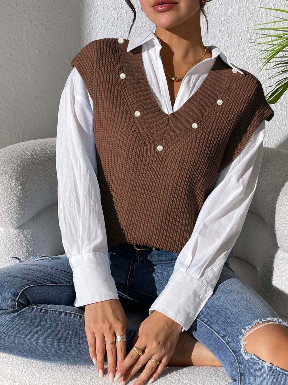 Beatriz | Beaded V-neck sweater vest