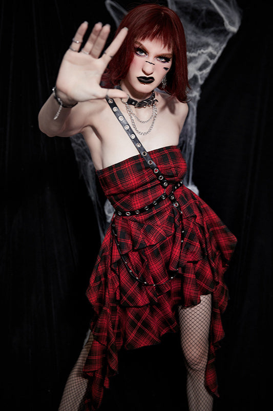 Asym Plaid Gothic Dress