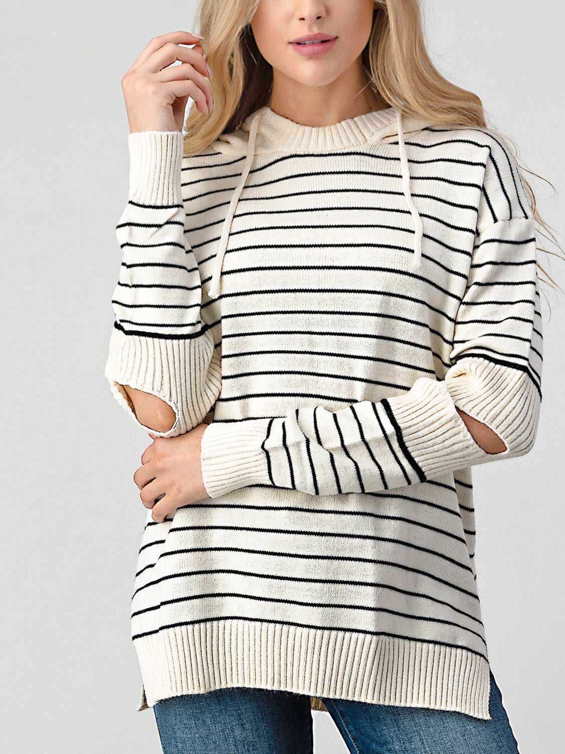 Diana | Shiny striped slit sweater with cutouts