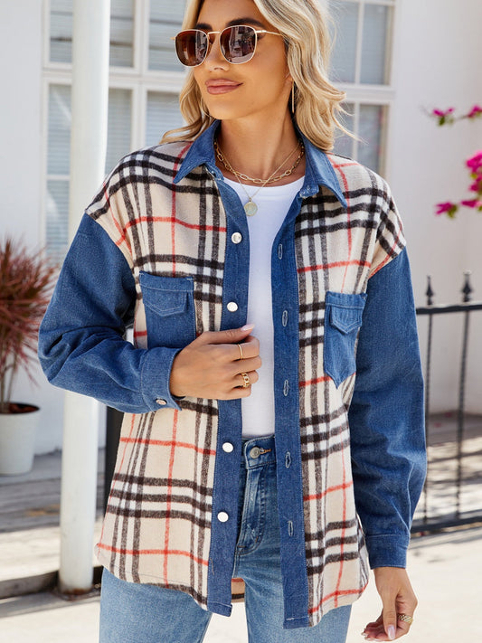 Ursula | Checked long sleeve denim jacket