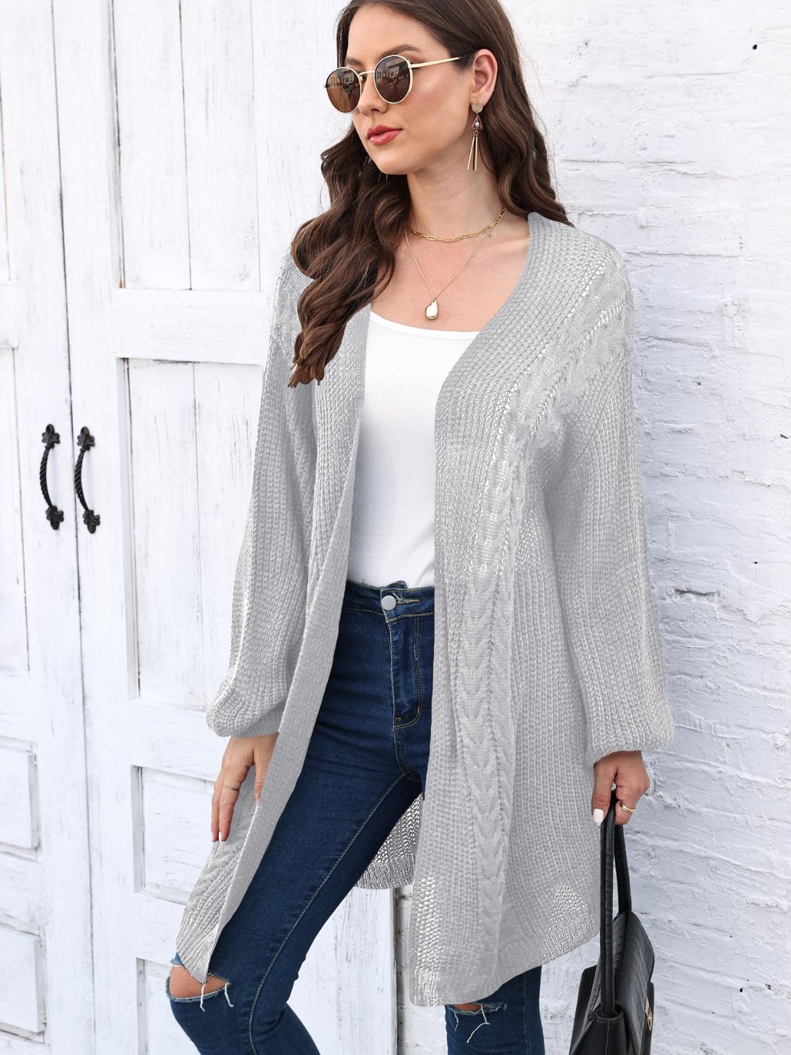 Estela | Cable knit cardigan with open front and long sleeves
