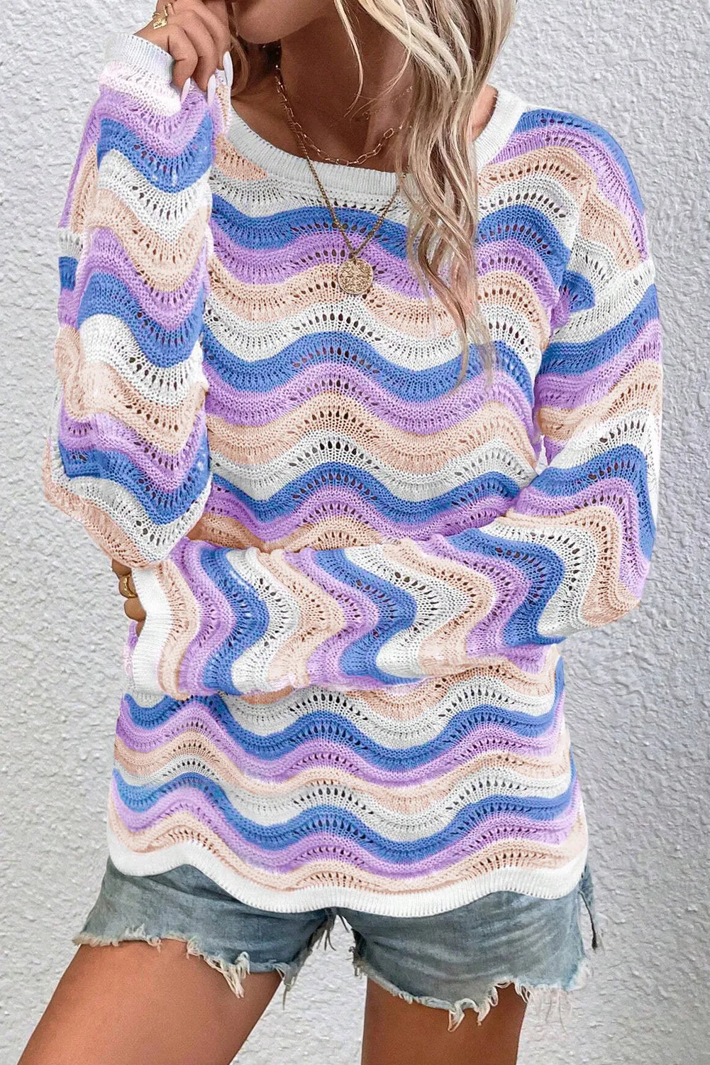 Elisa | Long-sleeved sweater with contrasting wavy stripe
