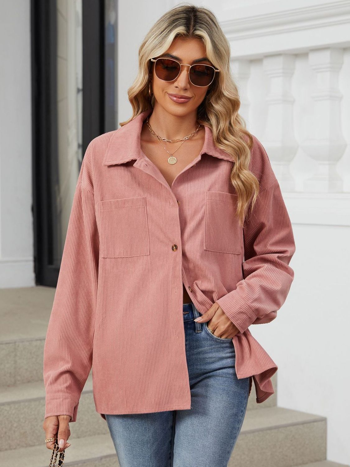 Ines | Long-sleeved outerwear with a button placket and dropped shoulders