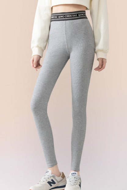 Ribbed Cotton Fleece Lined Slim Fit Ankle Length Leggings