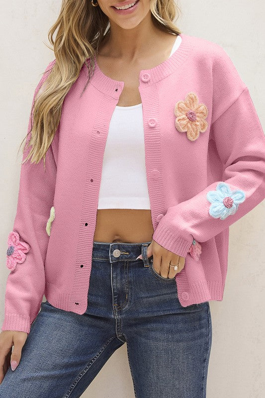 Nadine | Knitted cardigan with floral pattern and buttons