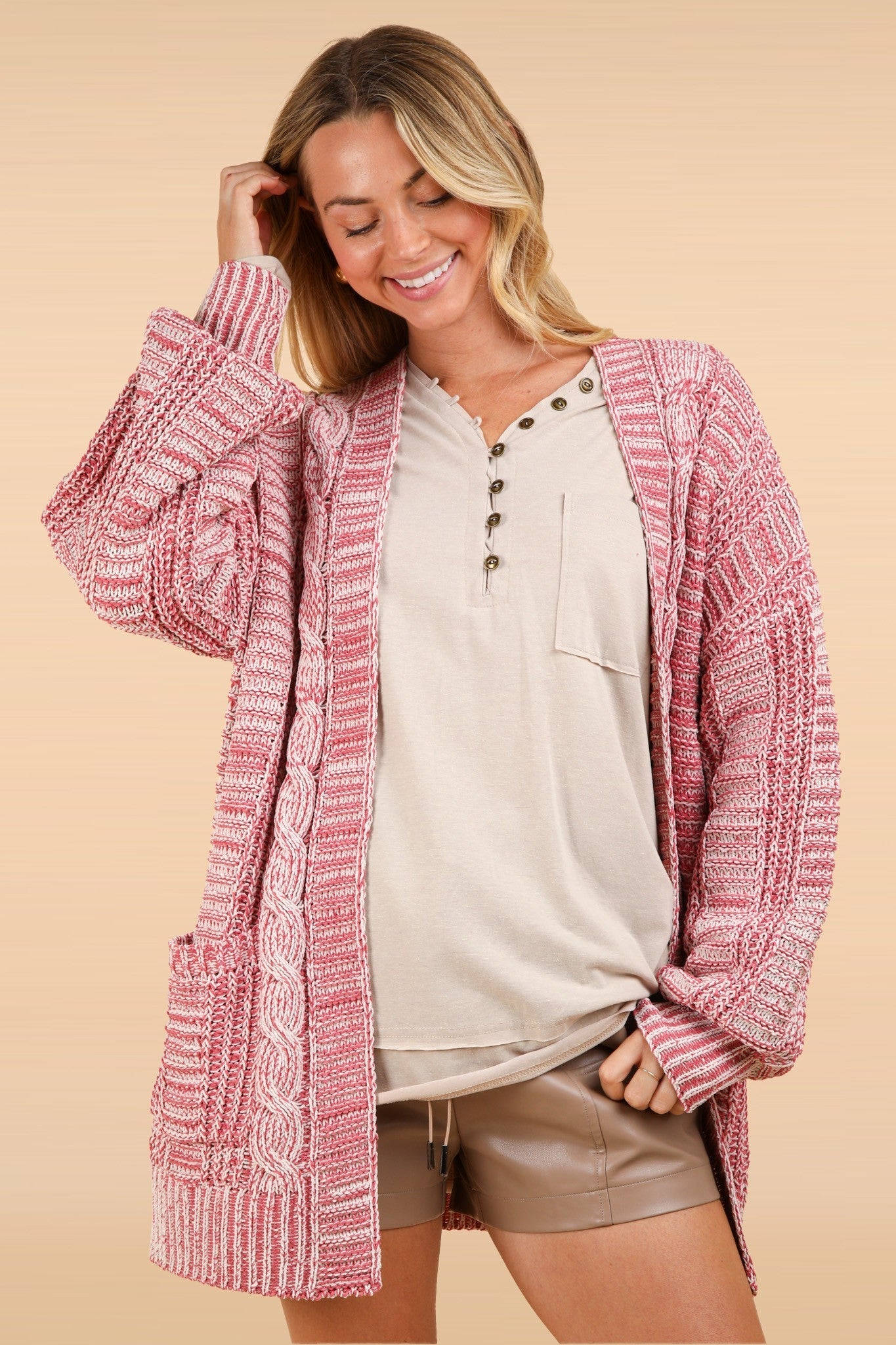 Paty | VERY J cable knit open front cardigan