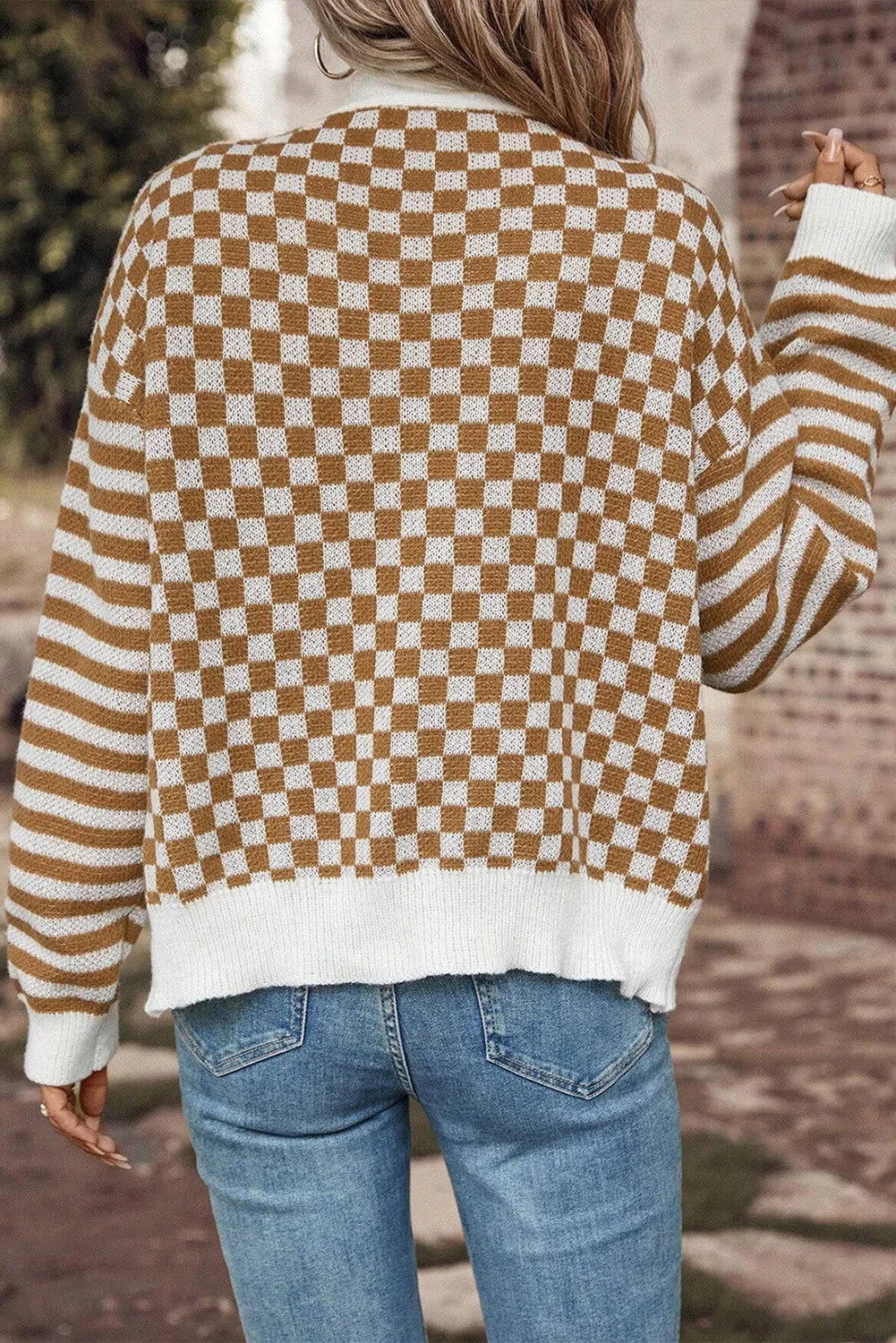 Giulia | Checked long-sleeved cardigan with V-neck