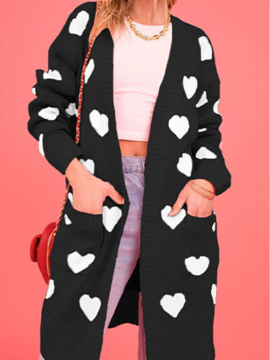 Nuria | Heart-shaped, long-sleeved cardigan with an open front