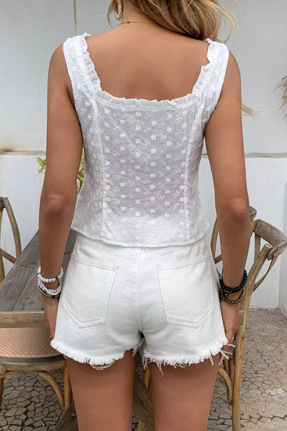 Cami Jacquard Lace Floral Button Tank Top