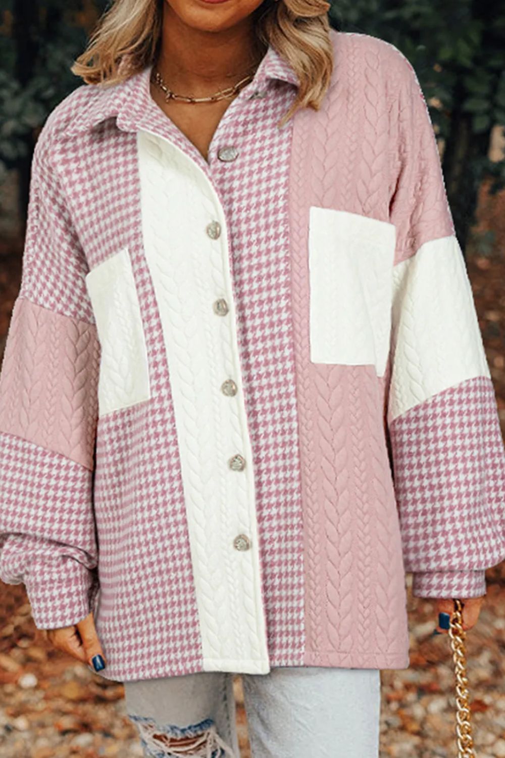 Luisa | Long sleeve jacket with pockets and color block collar and collar