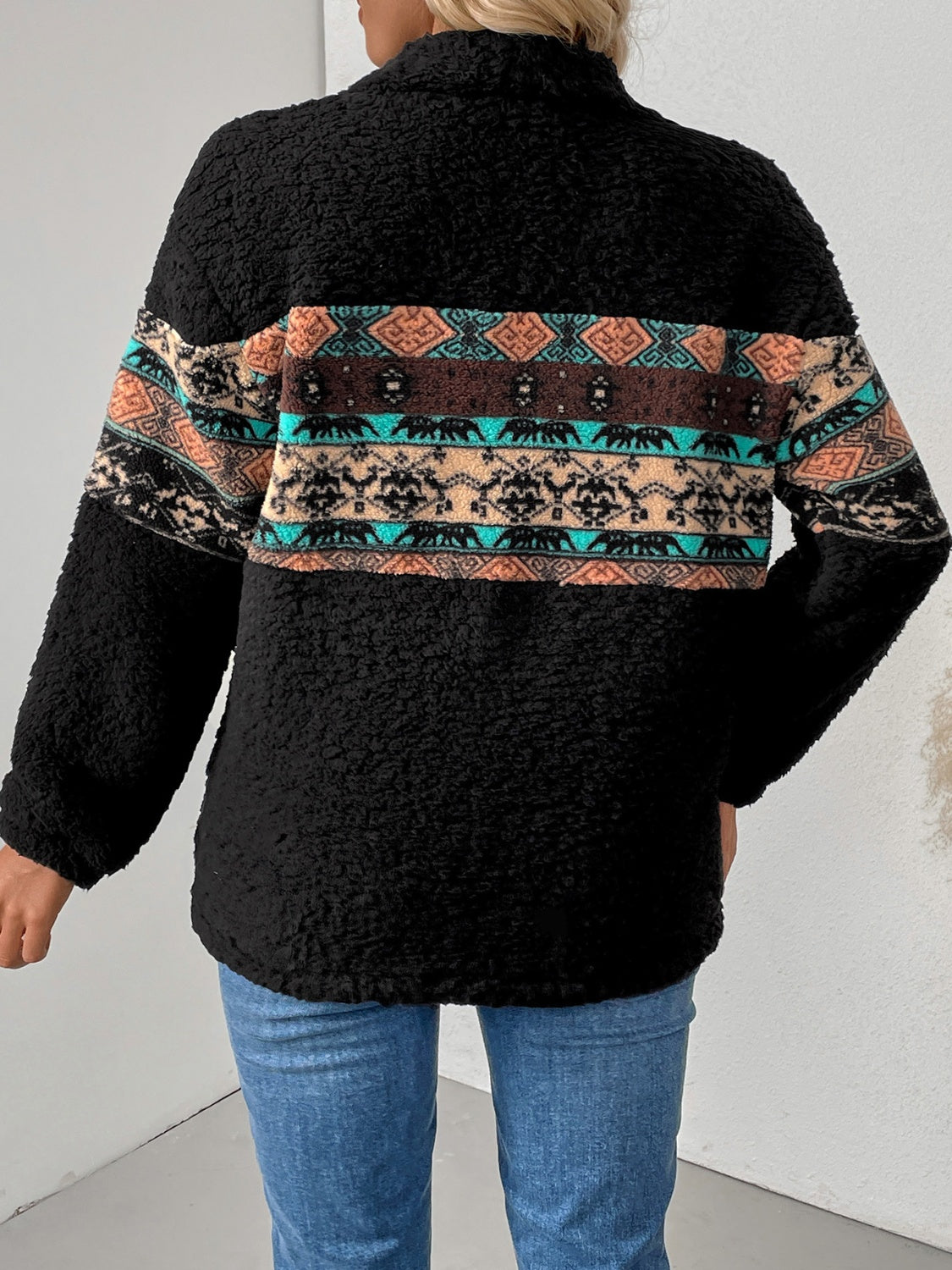 Cristina | Geometric quarter zip long sleeve sweatshirt