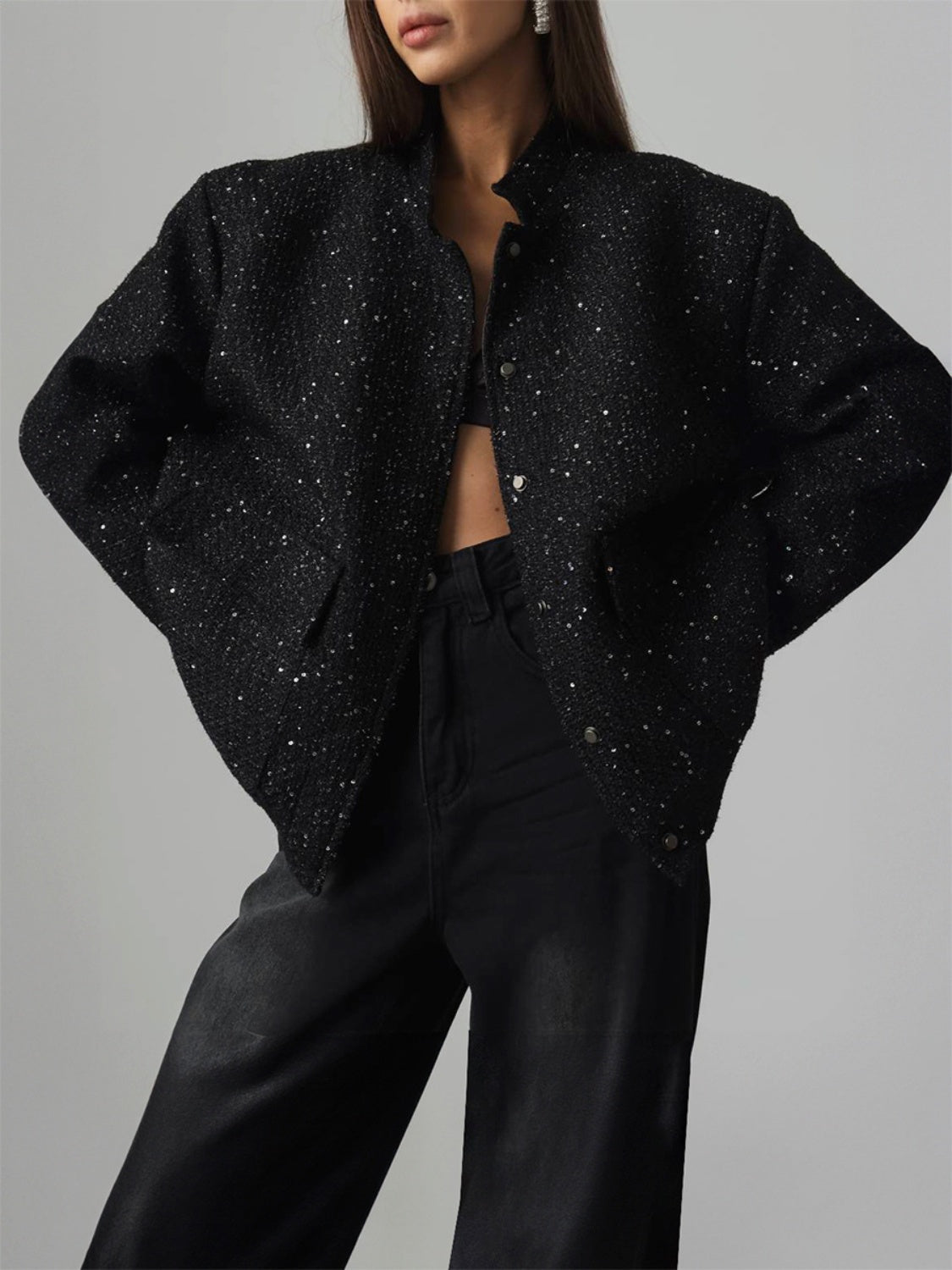 Josefa | Long sleeve jacket with sequin detail and pockets