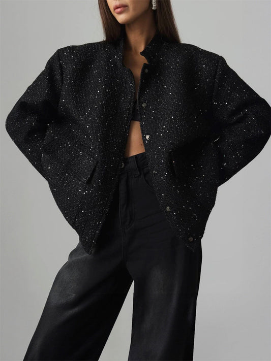 Josefa | Long sleeve jacket with sequin detail and pockets