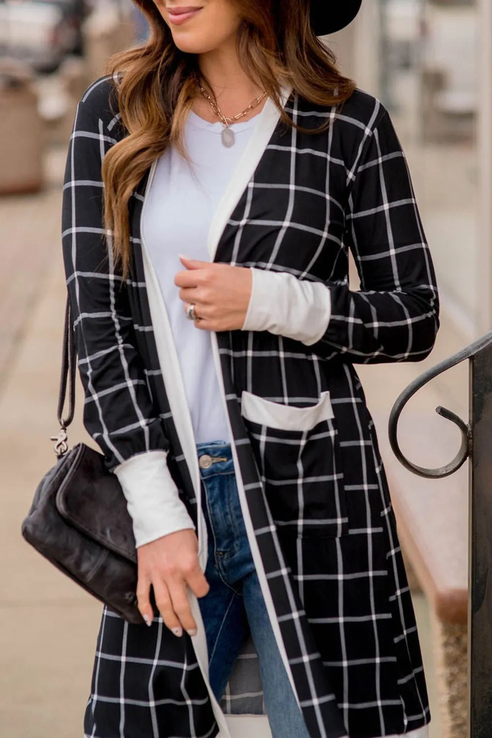 Nuria | Checked long sleeve cover with open front