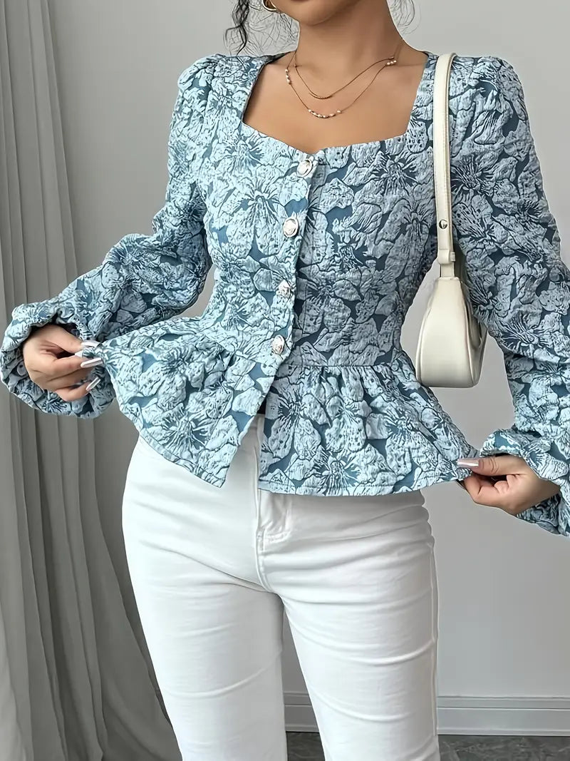 Fiorella® | Elegant Floral Print Blouse With Puff Sleeves