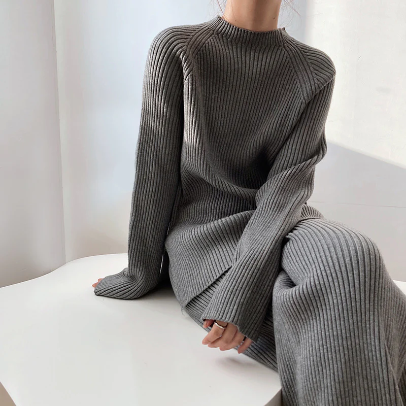 Virginia | Women's Wide Leg Ribbed Knit Two-Piece Set