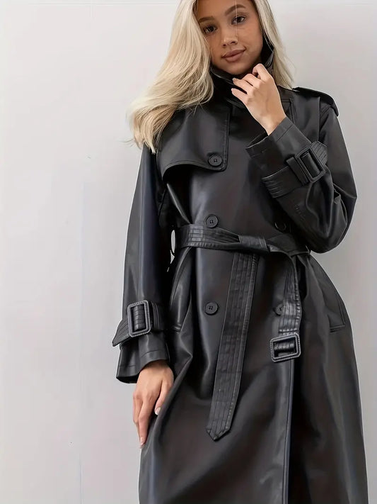 Fatima | Trench coat leather jacket with belt