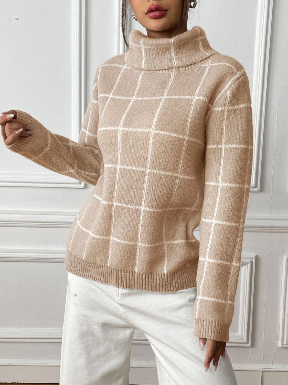 Marie | Checked turtleneck sweater with long sleeves