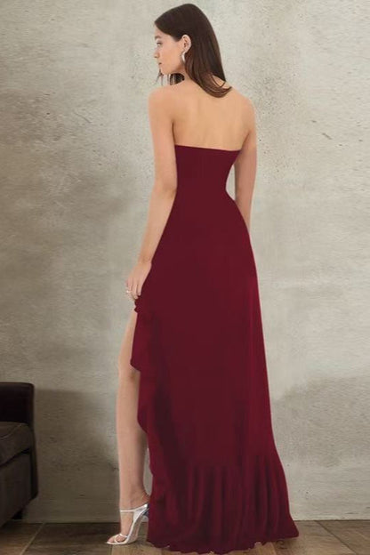Ruffled Bustier Side Slit Formal Dress
