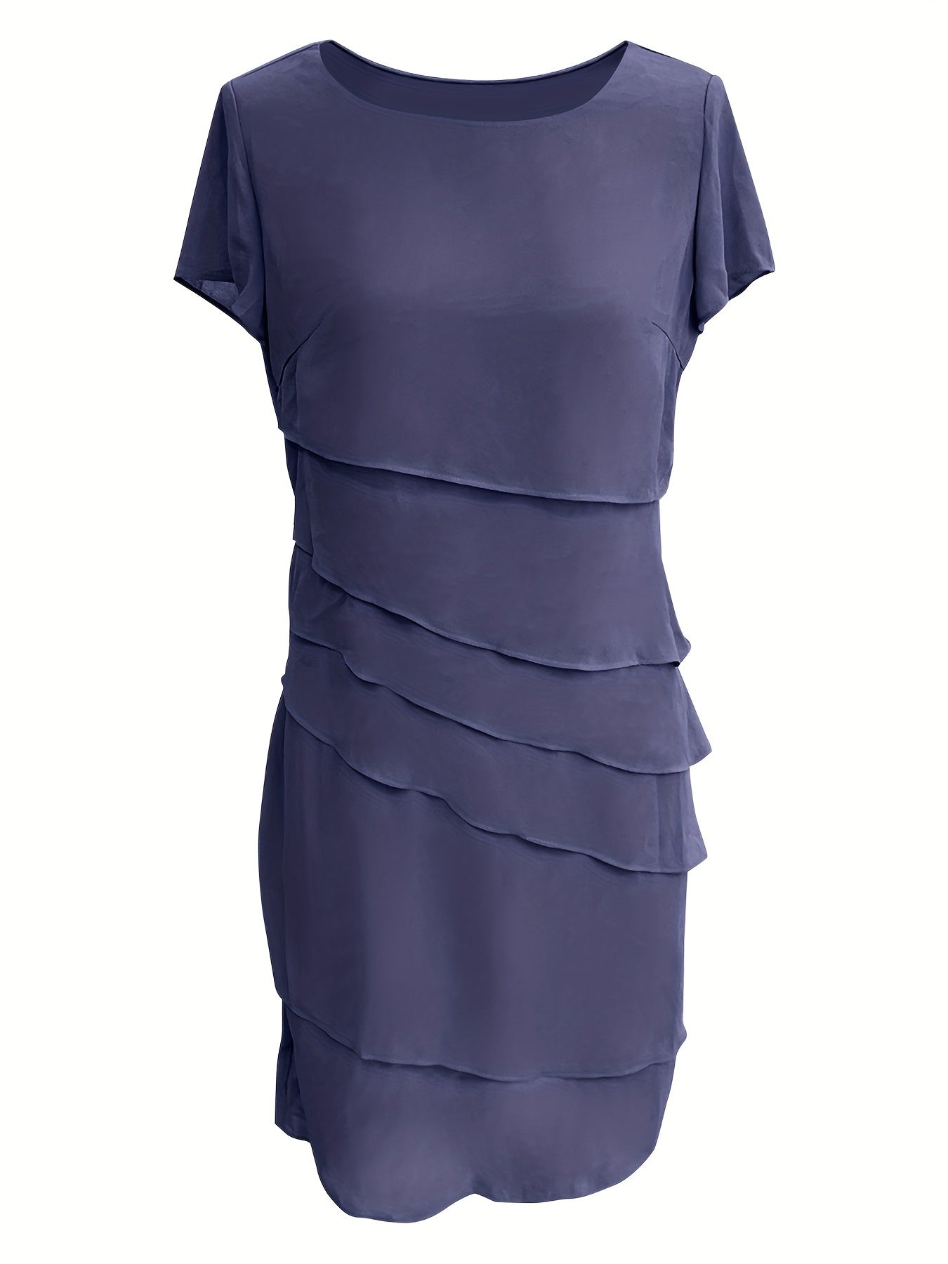 Cecilia® | Cotton Layered Trim Round Neck Short Sleeve Evening Dress For Women