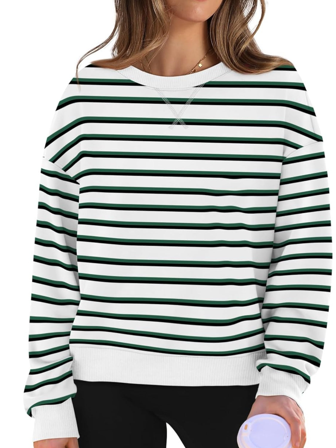 Andrea | Lovelet striped long sleeve crew neck sweatshirt