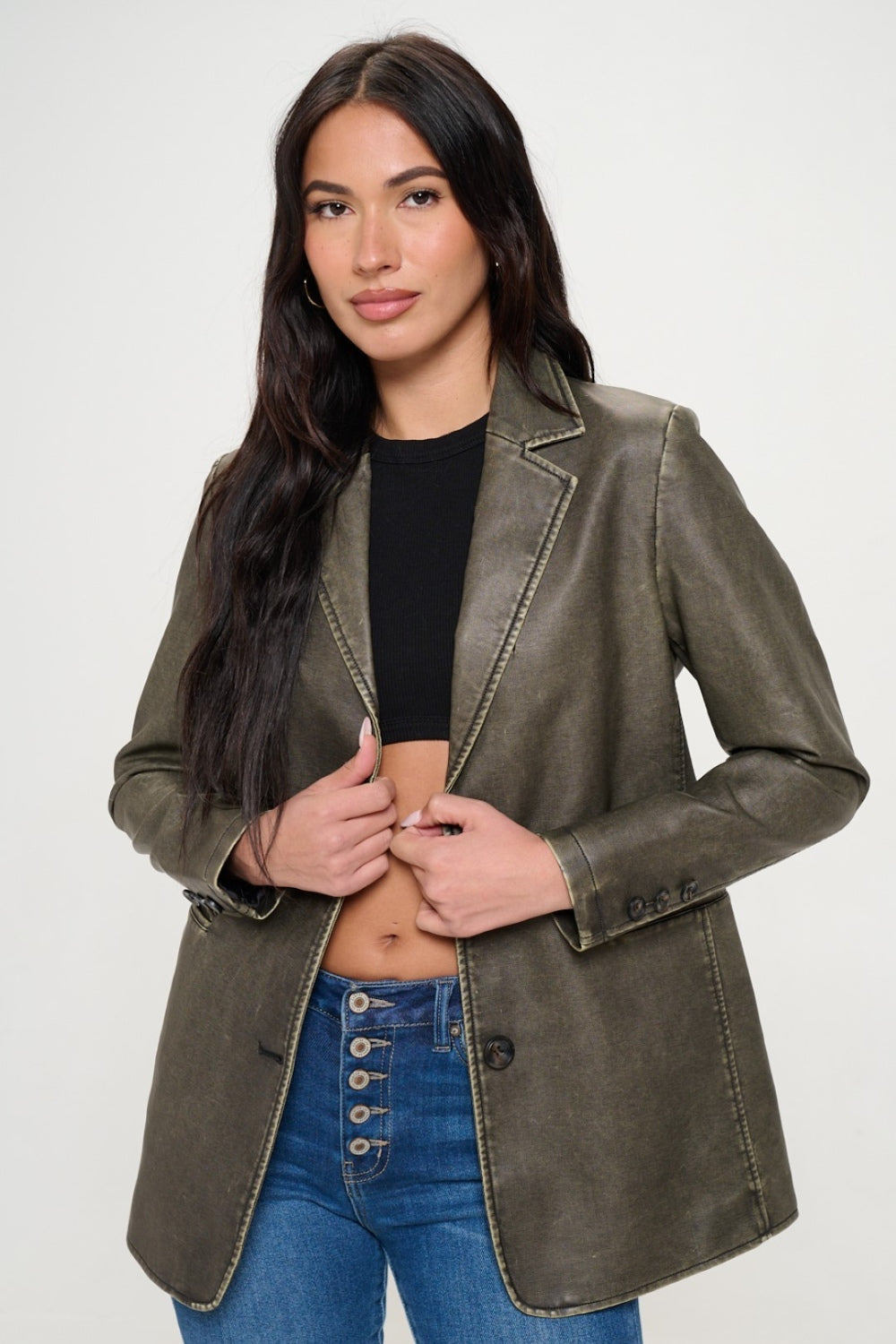 Marina | Single-breasted vegan leather blazer