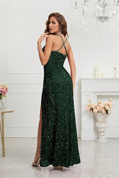 Sequin V Neck Bodycon Formal Dress