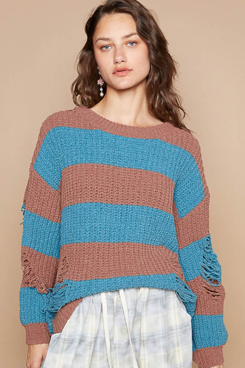 Julia | Striped, long-sleeved sweater with a used look