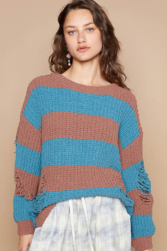 Julia | Striped, long-sleeved sweater with a used look
