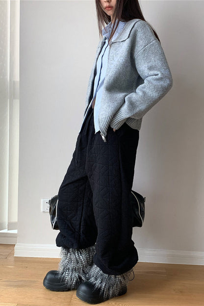 Solid Diamond Quilted Thickened Drawstring Thermal Pants