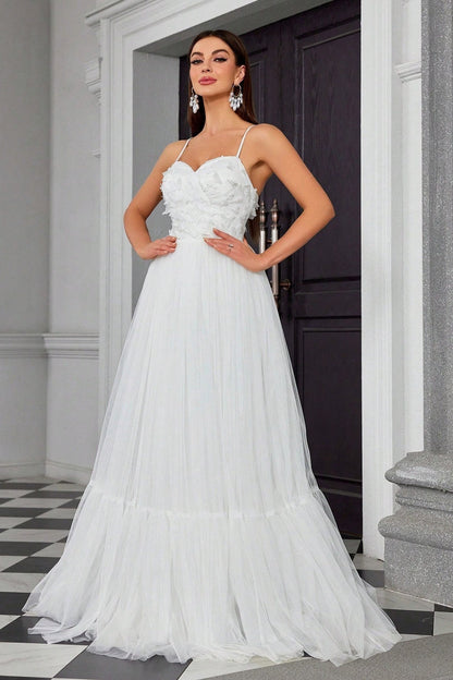 Spaghetti Bandeau Butterfly Tulle Elegant Reception Dress