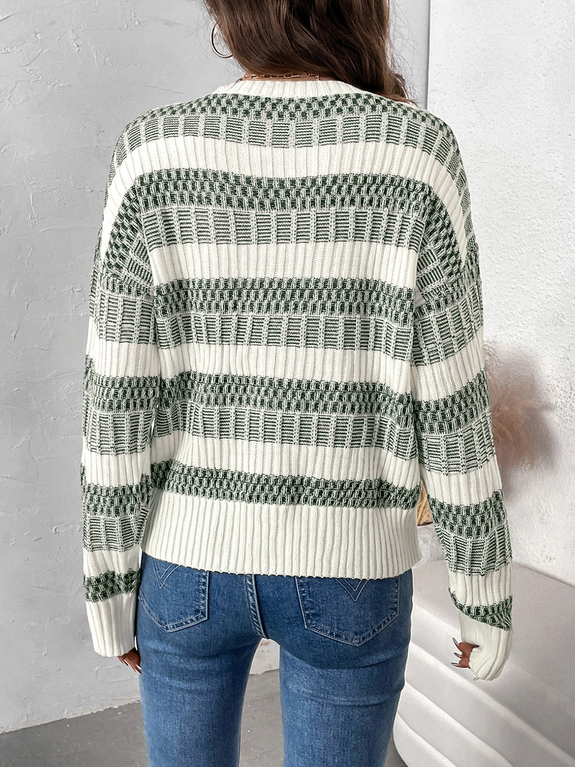 Pink | Perfee contrast long sleeve crew neck jumper