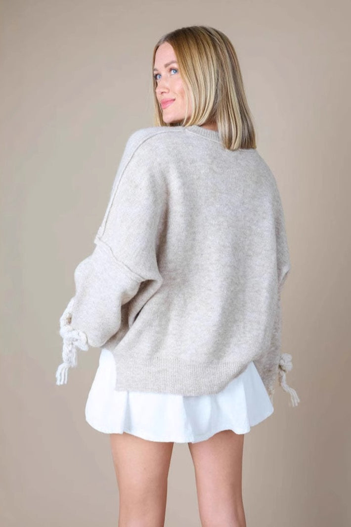 3D Applique Bow Paneled Loose Sweatshirt