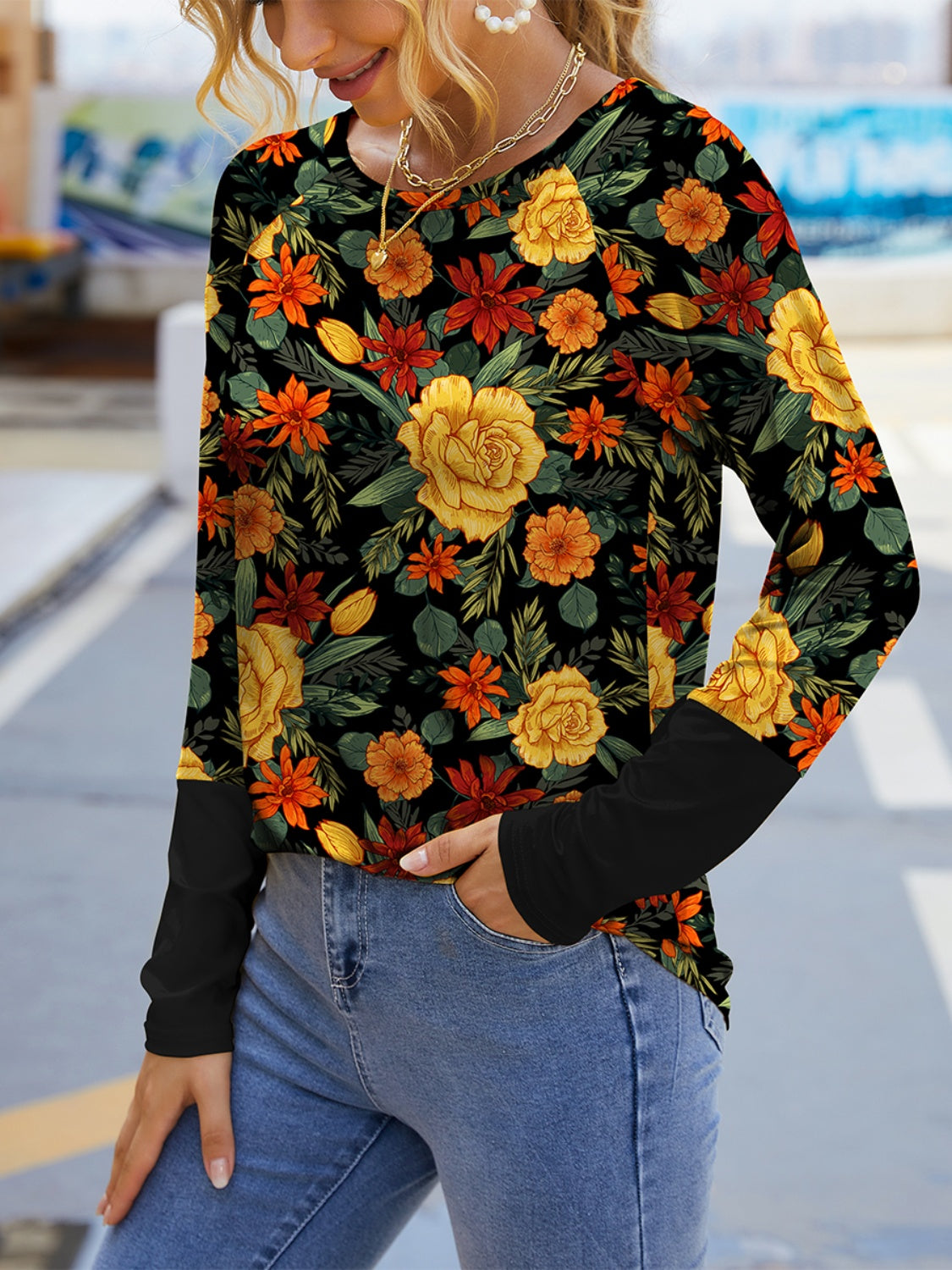 Hermione | Printed long-sleeved crew neck t-shirt