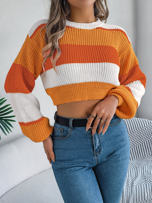 Magda | Cropped color block crew neck sweater
